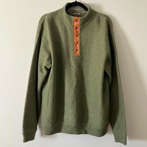 Orvis Green Men's Wool Sweater with Leather Style Accents
